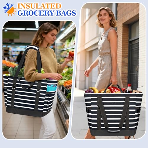 HUANLANG Soft Cooler Bag Insulated for Travel,Large Insulated Grocery Bags with Zippered Top,PEVA Collapsible Food Delivery Cooler Bag for Beach, Travel, Picnics - color: Black