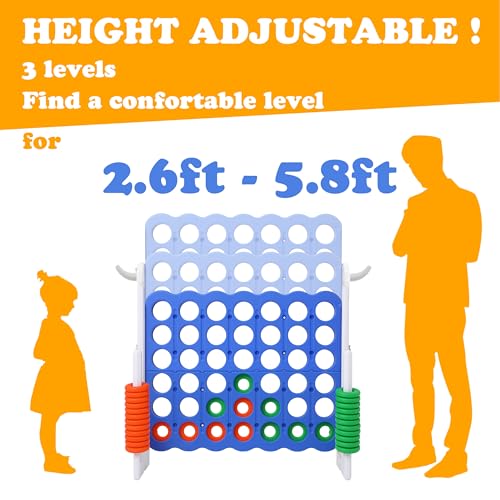 SDADI Height-Adjustable Giant 4-in-a-Row Game, 2-in-1 Jumbo 4-to-Score & Ring Toss Set, Indoor/Outdoor Yard Party Toy for Kids, Adults & Family, White - color: White