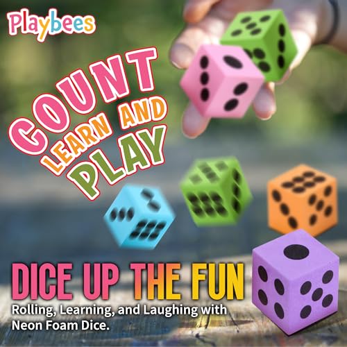Neon Big Foam Dice Set - 12-Pack, Jumbo, and Colorful Dice for Kids - Ideal for Boosting Math Skills, Great Gifts, and Party Fun - style: 12 Pack
