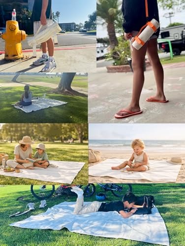 Kids Picnic Blanket, Kids Beach Mat – Medium 4’9” × 3’3” Compact Canvas, Easy to Fold & Carry - color: Creamy White + Light Pastel Green Strap, size: 4'9" x 3'3"