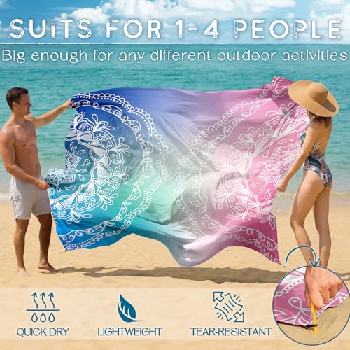 BYDOLL Beach Blanket 78''X81'' Waterproof Sandproof Suits1-4 Adults Oversized Lightweight Large Blanket Picnic Mat for Beach Sand Free Travel Camping Hiking Picnic - color: Half Mandala, size: 78"X81"