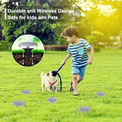 LYHOPE Solar Ground Lights Outdoor, 8 Pack 8 LED Solar Disk Lights Waterproof Garden In-ground Pathway Light Landscape Lighting for Lawn,Yard,Deck,Patio,Walkway (Blue) - color: Blue, size: 8 Pack
