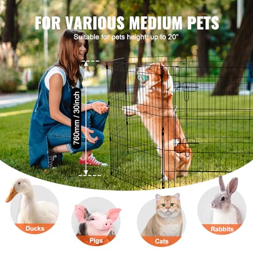 VEVOR Dog Playpen, 8 Pcs 30"H x 24"W Panels Foldable Metal Pet Exercise Pen, Dog Fence Indoor and Outdoor Pen with Door, 600D Oxford Fabric Top Cover, Pet Playpen for Dogs, Cats, Other Small Animals - size: 8 panels 30*24in, style: Playpen + Top Cover