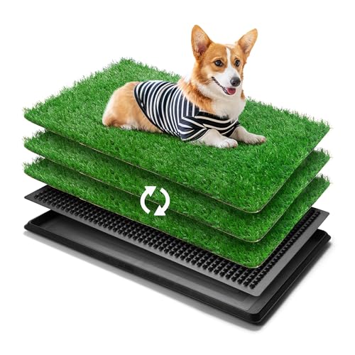 Generic 30" x 20" Dog Grass Pad with Tray, 3-Piece Washable Artificial Grass Pee Pad for Dogs, Large Indoor/Outdoor Pet Toilet - size: L 30x20x2IN-3 Grass Pads
