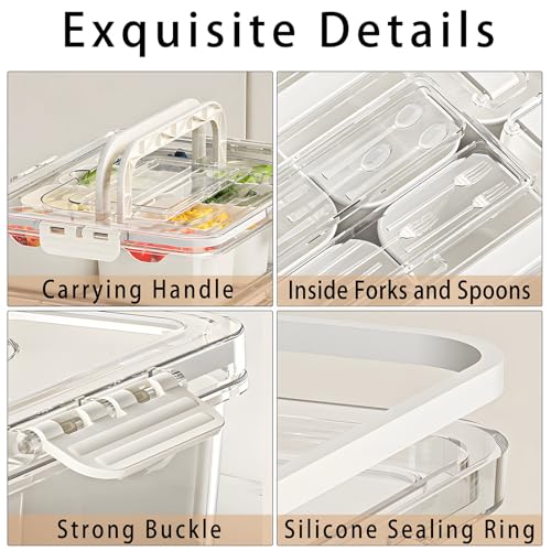 Snack Box Container with Insulated Cooler Bag, Divided Serving Tray with Lid and Handle Beach Essentials, Snackle Box Veggie Fruit Tray with 8 Compartments & 8 Forks & 2 Spoon - size: Medium