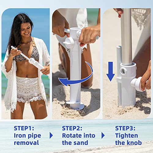 AMMSUN 8 Feet Large Beach Umbrella with Sand Anchor Heavy Duty High Wind Portable Outdoor Umbrellas UV 50+ Protection Air Vent Tilt Patio Garden Pool - color: Blue Stripe