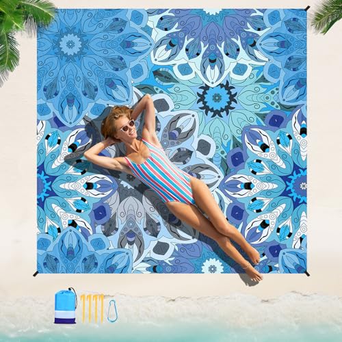 Beach Blanket Waterproof Sandproof 78''×110'' Large Suits 1-7 Adults Oversized Lightweight Picnic Mat Beach Blanket Water Resistant for Camping Hiking Travel Picnic - color: Mandala Floral, size: 9'2" x 6'6"
