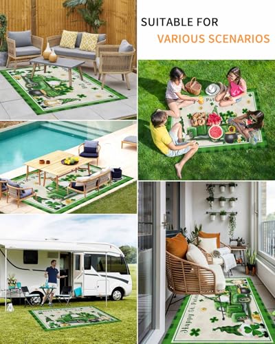Large Outdoor Rug 6'x9' for Patio Indoor Outdoor Area Rug Happy St. Patrick's Day Vintage Truck Gnome Lucky Clover Shamrock Rugs Outside Patio Rugs Camping Carpet Mat for Spring Picnic - color: Luckyhoe3435, size: 6' x 9' (Rectangular)