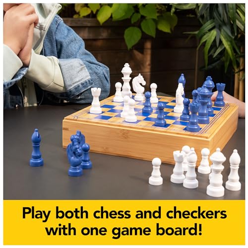 Mindful Classics, Chess Checkers Board Game Set with Bamboo Wooden Box Family Board Games Eco-Friendly Gift, for Adults and Kids Ages 8 and up - color: Chess & Checkers