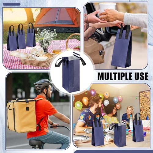 50 Pcs Navy Blue Insulated Single Cup Drink Carrier Bags Bulk Thermal Insulation Take Away Bags Portable Takeout Coffee Carrier Reusable Carriers with Handle for Hot Cold Beverage - color: Navy Blue
