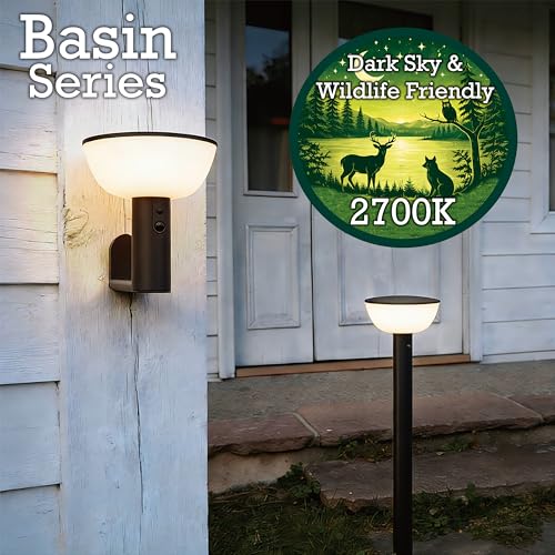 Basin Series - 24.5" Solar Pathway Lights - Walkway Lights for Outside - PIR Sensor & Three Lighting Modes - Rechargeable Battery Lasts Up to 35 Hours - 2700K - Dark Sky Friendly - 4 Pack - size: 4 Pack Pathway Lights