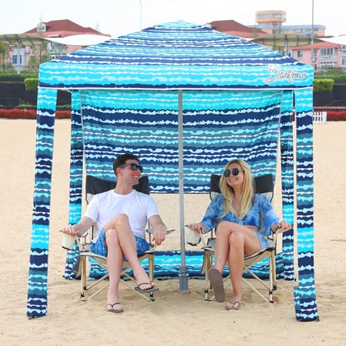 Jihfmo Beach Cabana, 6.2'×6.2' Beach Canopy with Side Wall, UPF 50+ UV Protection Easy Setup Tent Sun Shelter with Sand Pockets for Whole Family (Green Stripes) - color: Green Stripes