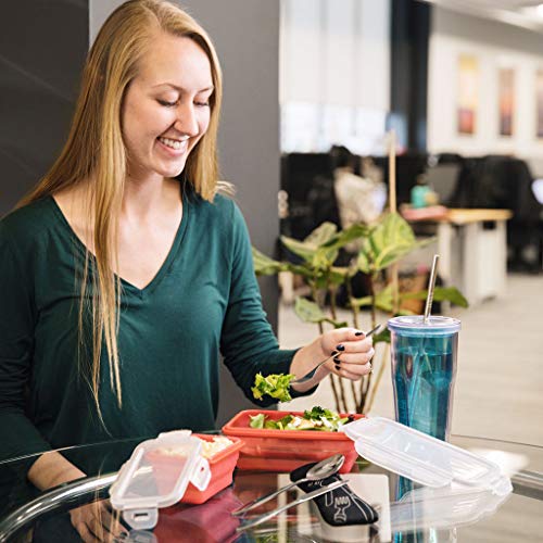 Reusable Travel Utensils with Case | Fork and Spoon Set with Knife and Optional Straws Great Office, Travel, or Camping Accessories | Lightweight, Sturdy Utensils - color: 3pc Set - Red
