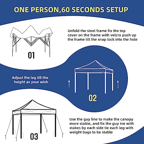 10x10 Pop Up Canopy Tent, Outdoor Instant Sun Shelter - Blue, Included 1 x Rolling Storage Wheeled Bag, 4 x Guylines, 8 x Stakes - color: Basic Blue