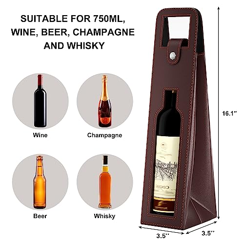 RYDDOY Wine Gift Bag, Reusable Leather Wine Tote Carrier, Single Bottle Champagne Beer Gift Bags Carrier for Birthday, Wedding, Picnic Party, Christmas festival Gifts (Brown) - color: B-Brown-16.1×3.5×3.5