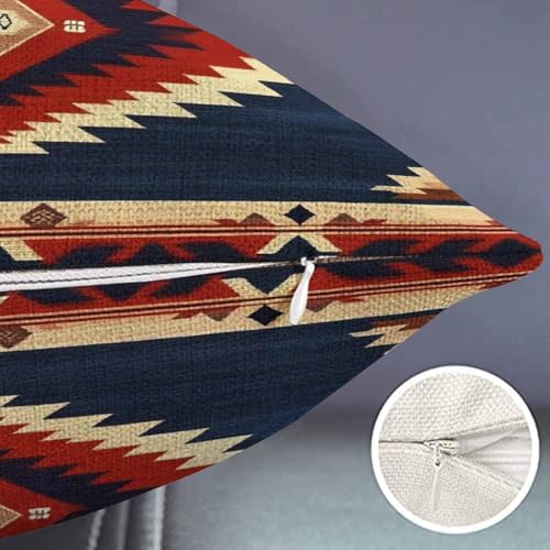 Smooffly Vintage Southwest American Throw Pillow Case Waist Lumbar Cotton Linen Throw Pillow case Cushion Cover for Sofa Home Decorative Oblong 12x20 Inches Blue Red - color: Swn25