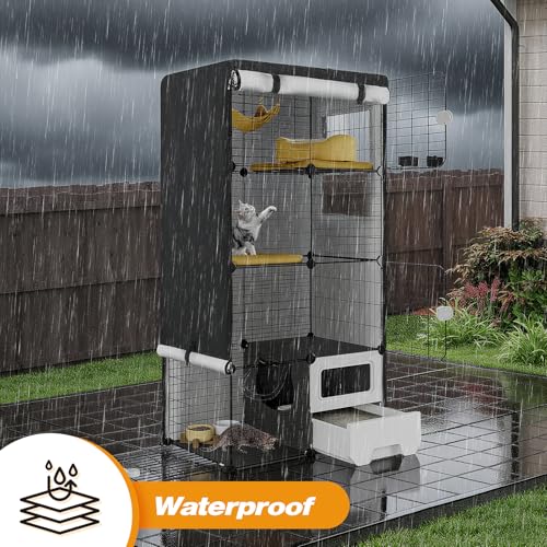 Catio Cover, 30" L x 20" W x 56" H Waterproof Cover for Outdoor Cat Enclosure, 420D Cat Cage Cover for Oneluck Cats Cages, Black (Catio Not Included) - size: 30.0"L x 20.0"W x 56.0"H