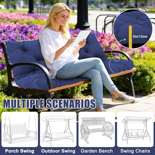 Porch Swing Cushions 60 inch Bench Cushion Waterproof Outdoor Swing Cushions 3 Seater Thick 5in Replacement Swing Cushions for Outdoor Furniture Patio (Navy Blue-60x40inch) - color: Navy Blue, size: 60x40x5inch