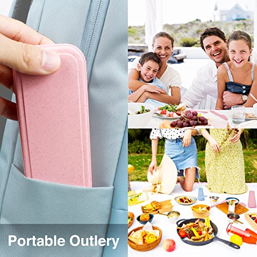 YDYTOP Reusable Travel Utensils Set with Case, Beige Wheat Straw Portable Knife Fork Spoons Tableware, Eco-Friendly BPA Free Cutlery for Kids and Adults as Travel Picnic Camping Utensils - color: 1 Sets - Beige