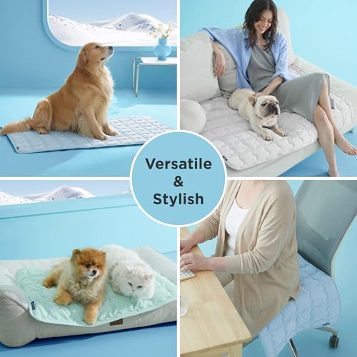 Bedsure Cooling Mat for Large Dogs, Q-Max>0.5 Thin Breathable Cold Crate Pad for Pet, Portable Washable Kennel Bed for Summer Active Dog with Chill Cool Soothing Fabric to Rapid Cooling, 35x23, Blue - color: Baby Blue, size: 35" x 23" (L-Crate)