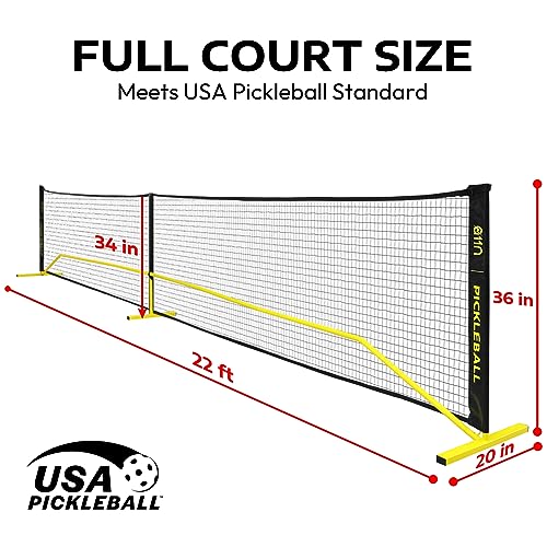A11N SPORTS Designed for All Weather Conditions with Steady Metal Frame and Strong PE Net, Regulation Size Net with Carrying Bag- 22’ Wide x 36” Tall, Indoor/Outdoor Use - color: Yellow
