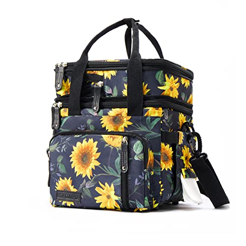 MOV COMPRA Lunch Bag for Women Men Double Deck Lunch Box,Expandable Large Lunch Bags,Leakproof Lunch Box Cooler Bag (Sunflower) - color: Sunflower