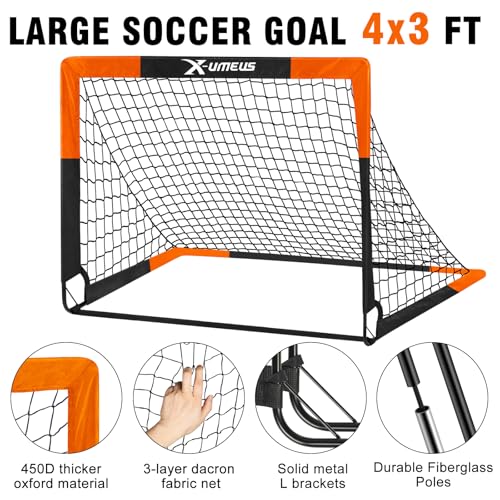 Kids Soccer Goals for Backyard Set of 2, 4 x 3 ft/6 x 4 Toddler Soccer Goal Training Equipment with Soccer Ball, Cones, Pop Up Soccer Net for Kids Age 3-5 4-6 6-8 8-12 10-12 Outdoor Games Sports Gifts - color: Orange Black, style: 4' x 3'