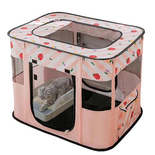Portable Pet Cat Playpen,Cat Cages Indoor Collapsible Dog Crates Tent Kennel Playpen for Dogs Cat and Rabbit Travel Dog Playpen Indoor & Outdoor (Small（27.6" L x 21.7" W x 17.7" H）, Pink) - color: Pink, style: Small（27.6"L x 21.7"W x 17.7"H）