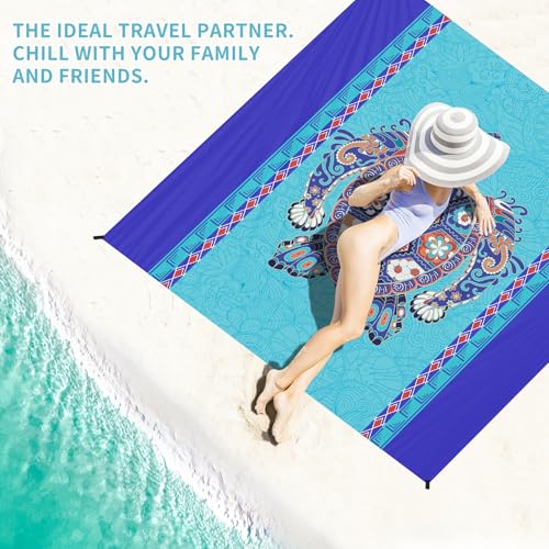 Beach Blanket 78''×81'' Suits 1-5 Adults Waterproof Sandproof Oversized Lightweight Waterproof Durable Blanket Large Picnic Mat for Beach Travel Camping Picnic Hiking - color: Boho Turtle, size: 78''x81''