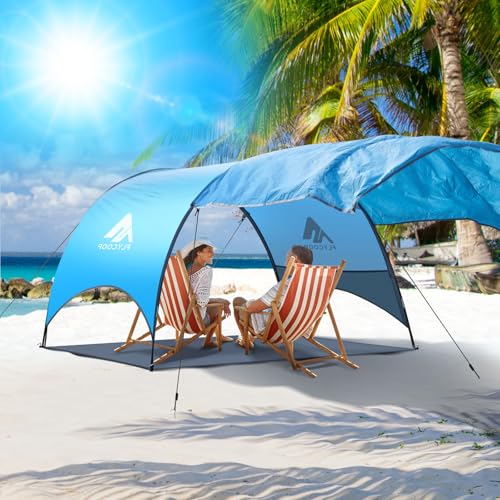 Beach Tent - Beach Shade Canopy Compact Fold (16.9x3.9″), Own Patent, 360° Ventilation, Large Side Storage Pocket, UV Protection Portable Sun Shelter for Beach (Blue, 90.5*59*53″ with 74.8*74.8″ sail) - size: 90.5*59*53″ with sail
