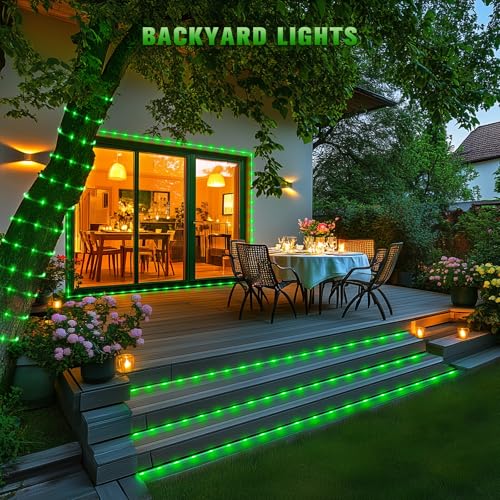JMEXSUSS 2 * 200 LED Green Solar Rope Lights, 66ft IP 65 Waterproof Solar String Light Outdoor, 8 Modes Christmas Lights for Camp Trampoline Ladder Slide Tent (Pack of 2) - color: Green, size: 2*200 LED (Pack of 2)