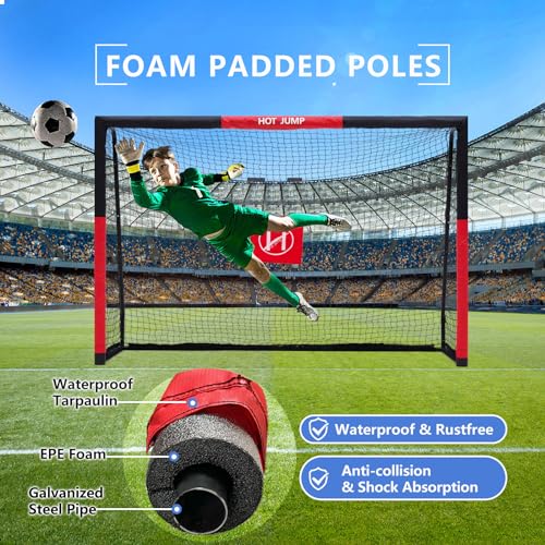 Soccer Goal for Backyard,6x4/8x5/10x6.5/12x6.5ft Metal Soccer, Soccer Goal for Kids 8-12, Soccer net with Zipper Design, Easy Assemble, Weatherproof Foam Padded Goal Post, Adults - style: 8'W×5'H