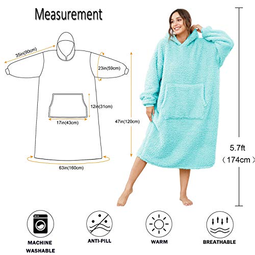 Sherpa Wearable Blanket Oversized Hoodie Sweatshirt TV Blanket with Long Sleeves and Pocket,One Size Fit All,Lakeblue - color: Lakeblue