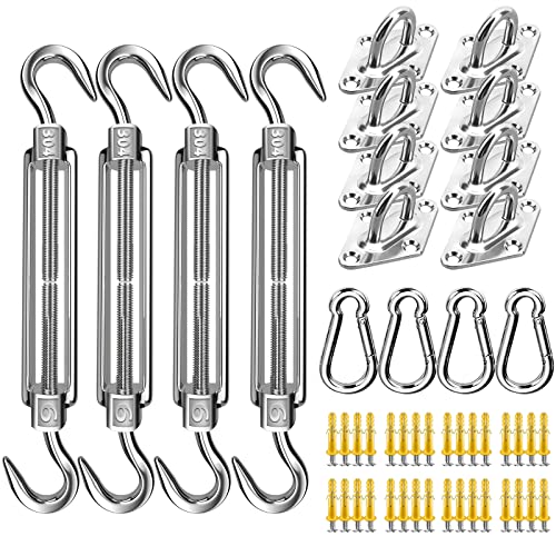 Shade Sail Hardware Kit, 6 Inch 304 Marine Grade Stainless Steel Sun Shade Hardware Kit for Triangle/Rectangle/Square Sun Shade Sails Installation (80 PCS) - size: 6#-80pcs, style: Classic