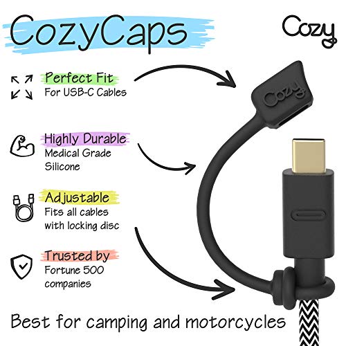 Cozy USB Caps for USB-C Cables with Dust Protection, Tether, Protects During Travel, Portable, Designed by Cozy (USB-C - Black - 10 Pack) - color: USB-C - Black - 10 Pack