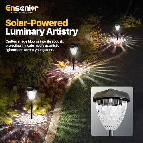 Ensenior 12-Pack Solar Lights Outdoor, Auto ON/Off 6500K LED Solar Garden Lights for Pathway, Yard, Patio, Walkway, Planter, Waterproof, Energy-Efficient Landscape Lighting - color: Cool White, size: 12-Pack