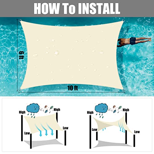Neween Waterproof Sun Shade Sail Rectangle UV Block Canopy for Outdoor Patio and Garden, Yard Activities (6'x10', Beige) - color: Beige, size: 6'x10'