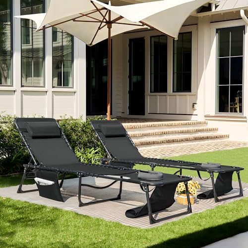 Flamaker Face Down Chaise Lounge Chair 5-Position Adjustable Sunbathing, Foldable Tanning Chair with Face& Arm Holes, Outdoor Recliner Chair for Pool, Beach, Patio, Lawn (Black, 1 Pcs) - color: Black, style: Sauna, 1 Pcs