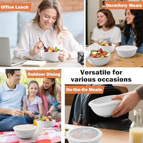 Wheat Straw Bowls Set 40 OZ, Unbreakable Bowls with Dust-Proof Lids Set of 4, Microwave & Dishwasher Safe, Alternative Reusable Plastic Bowl for Cereal, Soup, Salad and Ramen, White - color: White, size: 40 Oz With Lid