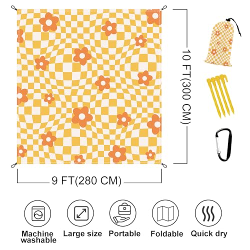 Beach Blanket Waterproof Sandproof Extra Large 9 Ft X 10 Ft for 8 Adults Oversized Sand Free Beach Mat with 4 Corner Pockets and Stakes Portable for Beach Picnic Travel Camping (Orange) - color: Orange, size: 9 X 10 FT(1-8 Person)