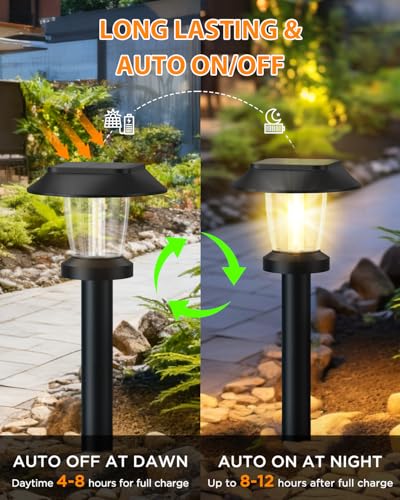 ALEPOD Solar Pathway Lights Outdoor - 10 Pack Solar Powered Garden Lights Waterproof IP65, Decor Landscape Lighting with Three Lighting Modes for Yard, Lawn, Walkway, Driveway, Warm White