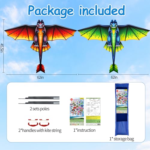 2 Pack Patriotic Eagle & Dragon & Butterfly Kite for Kids and Adults, Easy to Fly Huge Kites for Kids Ages 4-8 8-12 with 328FT String for Beach Park Easter Gift Outdoor Games and Activities - style: 2 Pack Dragon Kites