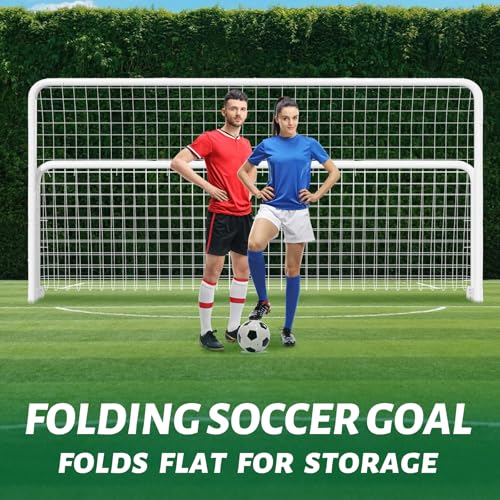 NAIZEA Soccer Goals - 24x8/21x7/18x7/12x6/16x7/10x6/8x6/6x4FT Soccer Goals for Backyard - Metal Soccer Goal for Youth Adult - Multiple Sizes Colors- Perfect for Games Indoor Outdoor - size: 12ft x 6ft, style: Trainer-White/Steel