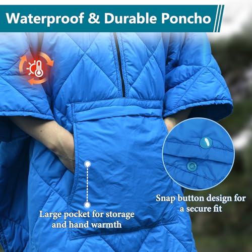Camping Outdoor Blanket, Ultralight Down Alternative Printed Travel Camp Blankets for Sleeping Packable Waterproof Puffy Quilt for Hammock Picnic Stadium Beach Cold Weather (Blue Blanket Poncho) - color: Blue Blanket Poncho
