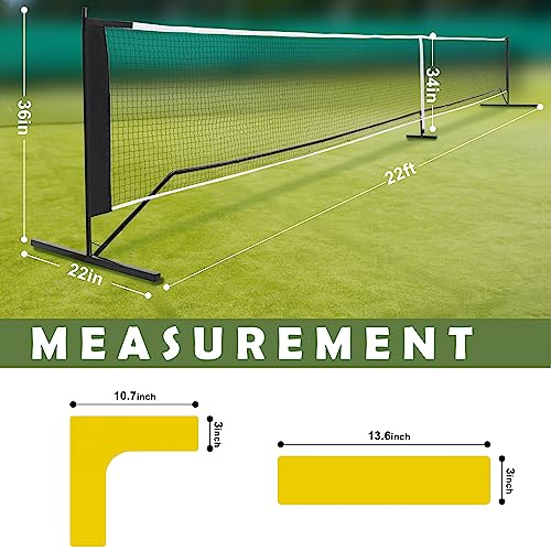 DULCE DOM Pickleball Net Portable Outdoor with Court Marking Kit, 22 FT Pickleball Nets USAPA Regulation Full Size, Pickle Ball Game Net System with Carrying Bag for Driveway Backyards