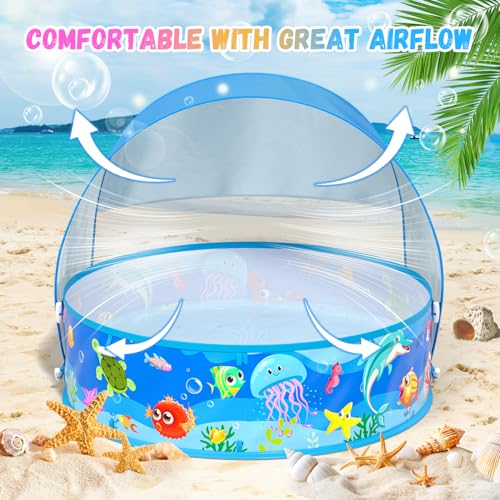 Baby Beach Tent, Pop-Up Above Ground Pool, Foldable Kiddie Pool with Sun Shelter Canopy for Ages 9-48 Months, Toddler Wading Pool, Portable Water Play Sum Toys for Outdoor Activity - color: Blue