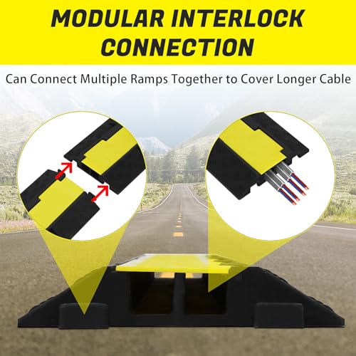 3 Pack of Heavy Duty Rubber Cable Protectors with 2 Channel Ramps, 11000lbs Capacity Speed Bumps for Cables and Vehicles, Perfect for Indoor and Outdoor Use