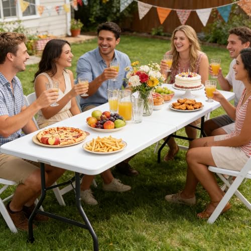 ZENY 8ft Portable Folding Table Plastic Indoor Outdoor Picnic Party Camp Dining Table with Handle, White - color: White, size: 95'' x 30"