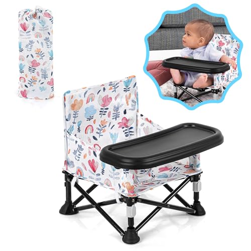 Toddler Booster Seat for Dining Table & Kitchen Chair - Portable Foldable with Removable Tray, Baby Camping Chair 6-36 Months Indoor Outdoor (Green Stripe) - color: Rainbow Baby Seat