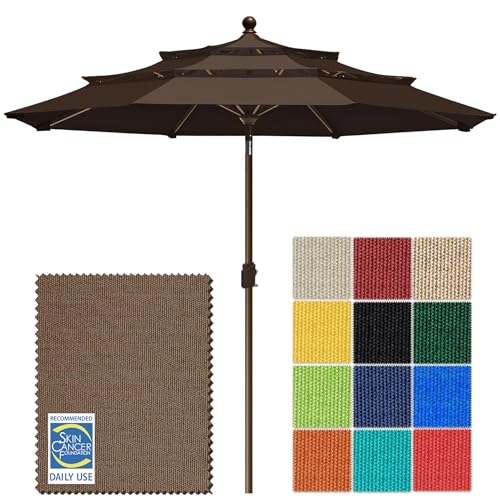 EliteShade USA 10-Year-Non-Fading 10ft 3-Tier Market Patio Umbrella, Commercial Grade Outdoor Table Umbrella with Crank Open, Windproof & UPF 50+ UV Protection, Heavy Duty Ventilation for Garden, Deck, Pool, Backyard, Beach & Bistro, Chestnut - color: Che